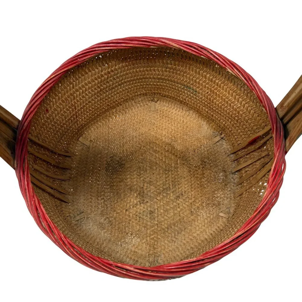 Vtg Asian Woven Rattan Wedding Basket Hand Painted Fish‎ Koi Goldfish Floral 14